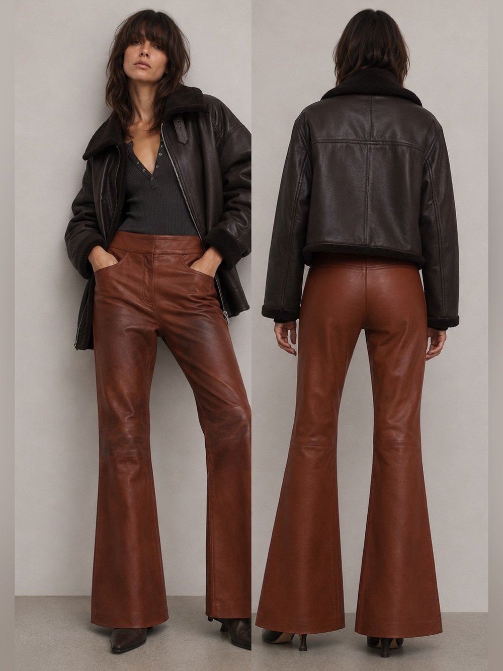 New! Stand Studio Brown Leather Flare Wide Leg Pants 🤎 Small